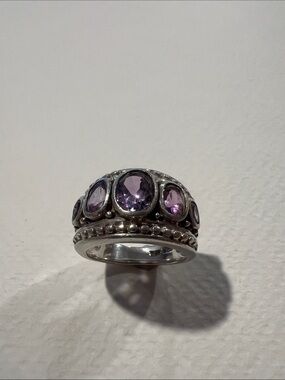 Sterling Silver Amethyst Dome Cocktail Ring - Purple
